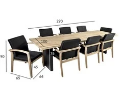 Lauko baldų komplektas Home4You Valgomojo baldų komplektas ROYAL su 8 kėdėmis (13258), 280x100xH76 cm, stalviršis: tikmedis, apdaila: šlifuotas, nealyvuotas, kojos: aliumininės