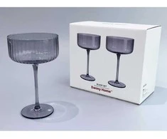 Home4You Vyno taurės DOLCE 2 vnt., aukštis 17 cm, pilkos