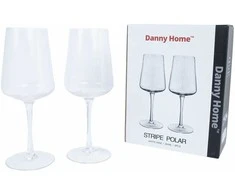 Home4You Vyno taurės 2vnt STRIPE POLAR H21,7cm 390ml, skaidrus stiklas