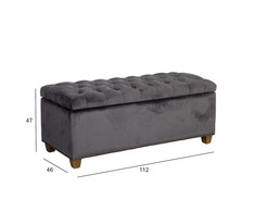 Home4You Žemas apmuštas pufas HOLMES VELVET su daiktadėže 112x46xH47 cm, dangos medžiaga: aksomo audinys, spalva: tamsiai pilka