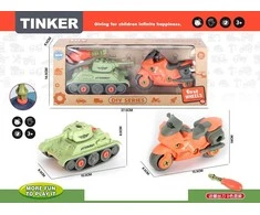 Dėlionė DIY Konstravimo Rinkinys „Tinker: Pirmieji Ratai“ – Tankas ir Motociklas
