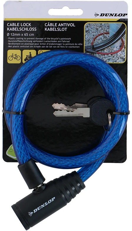 Dunlop - Spiral key bicycle lock 65 cm (mėlynas)
