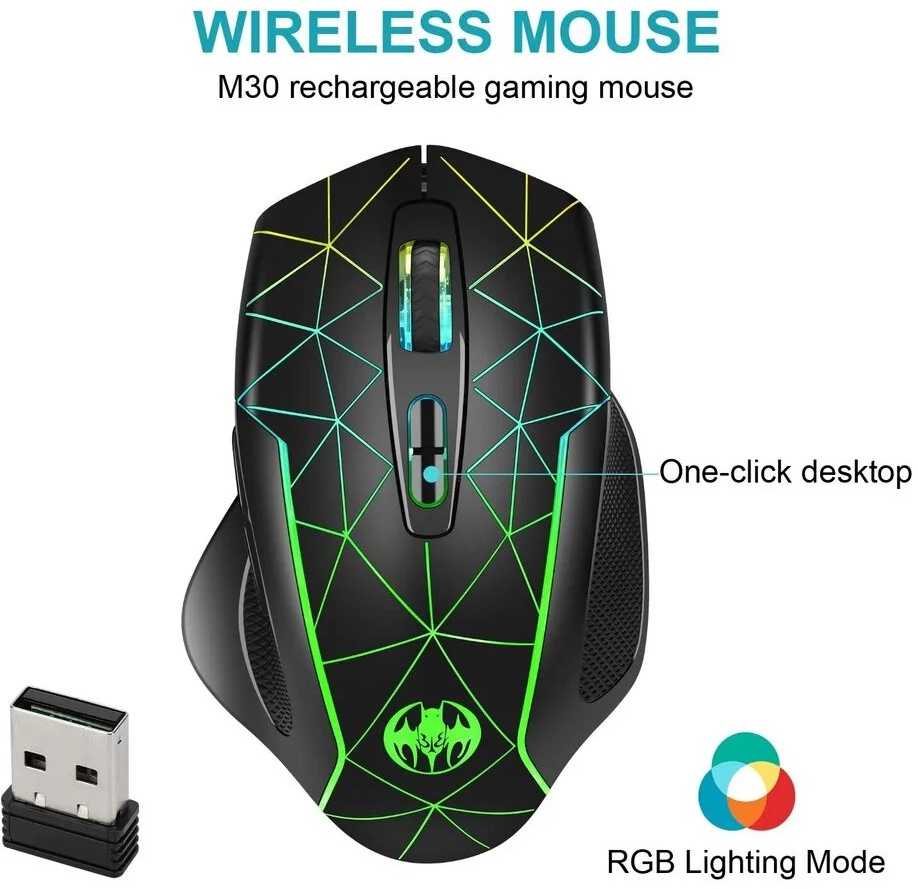 RGB žaidimų pelė, belaidė, 7 spalvos