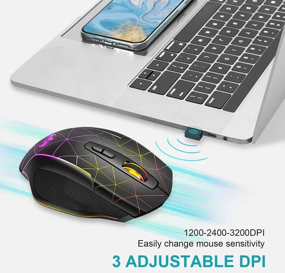RGB žaidimų pelė, belaidė, 7 spalvos