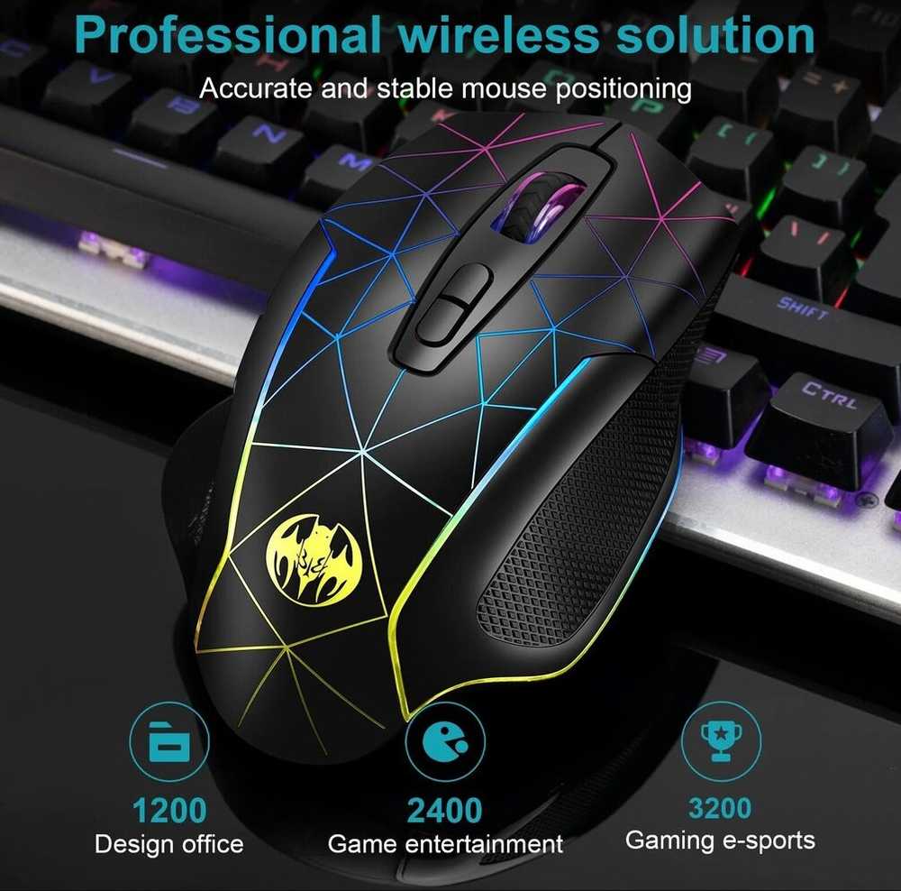 RGB žaidimų pelė, belaidė, 7 spalvos