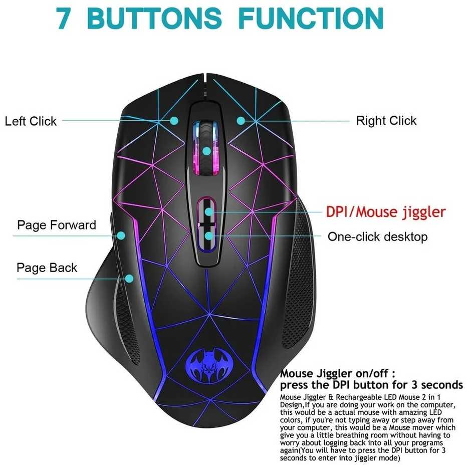 RGB žaidimų pelė, belaidė, 7 spalvos