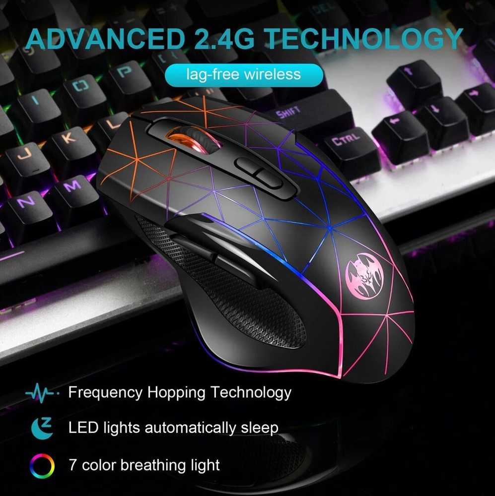 RGB žaidimų pelė, belaidė, 7 spalvos