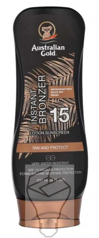 Australian Gold Instant Bronzer Lotion Sunscreen SPF15 Apsauginis losjonas nuo saulės su bronzantais, 237 ml