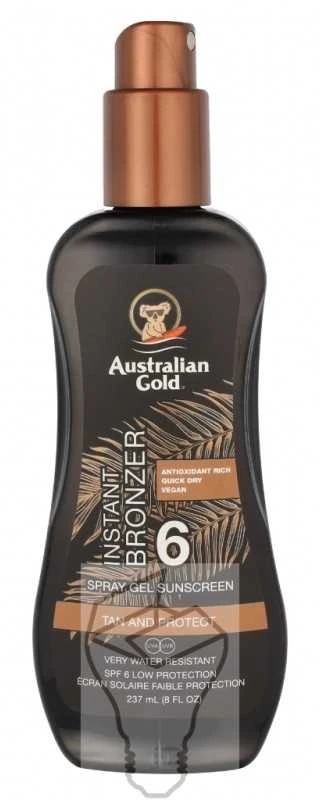 Australian Gold Spray Gel Sunscreen SPF6 Apsauginis purškiamas pienelis nuo saulės su bronzantais, 237 ml