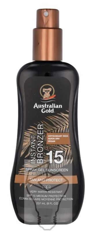 Australian Gold Spray Gel Sunscreen SPF15 Apsauginis purškiamas pienelis nuo saulės su bronzantais, 237 ml