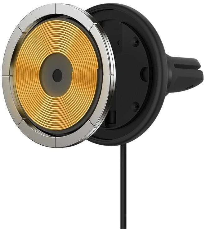 Magnetinis automobilinio telefono laikiklis Baseus CW01 prie ventiliacijos tinklelio su automobiliniu įkrovikliu USB-C, 15W + 25W (juodas)