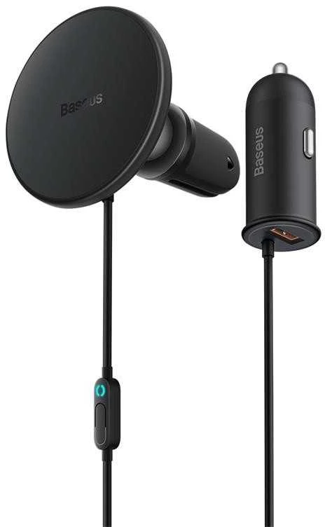 Magnetinis automobilinio telefono laikiklis Baseus CW01 prie ventiliacijos tinklelio su automobiliniu įkrovikliu USB-C, 15W + 25W (juodas)