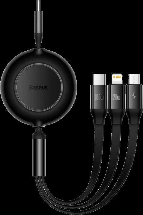 USB laidas Baseus Bright Mirror 2 Type-C į MicroUSB/Type-C/Lightning 3.5A 1.1m juodas CAMJ010201