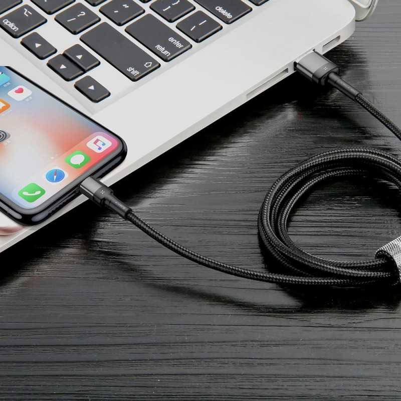 Baseus Cafule dvipusis USB Lightning kabelis 2.4A 1m - Pilkas / Juodas