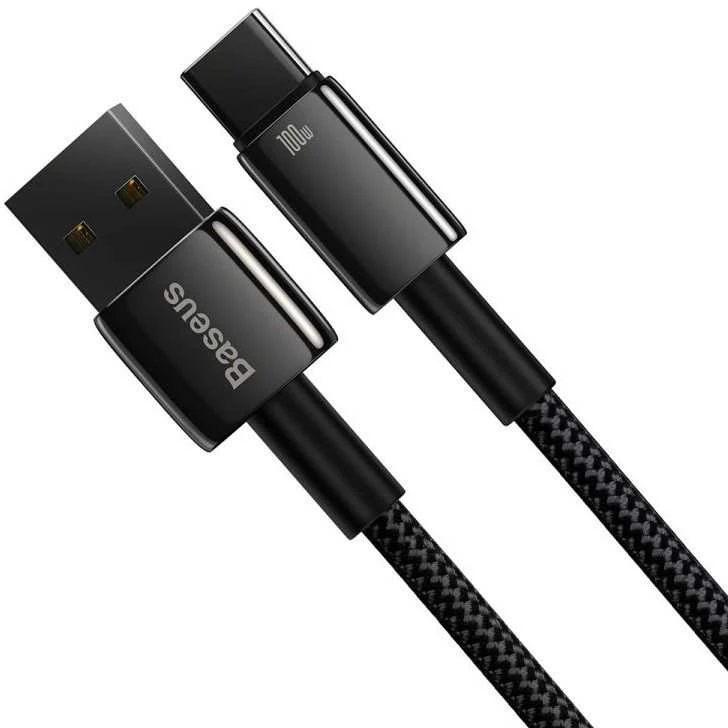 Baseus volframo auksinis kabelis USB prie USB-C, 100 W, 2 m (juodas)