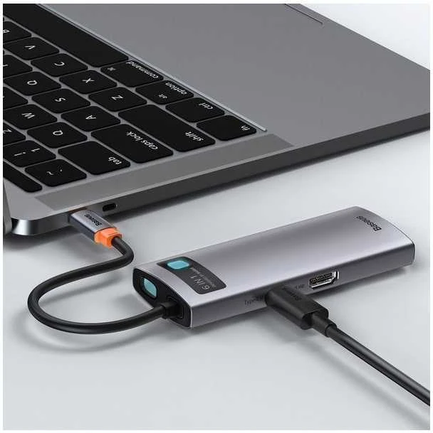 Baseus Metal Gleam serijos 6in1 šakotuvas USB-C - 3x USB 3.0 HDMI USB-C PD Ethernet RJ45