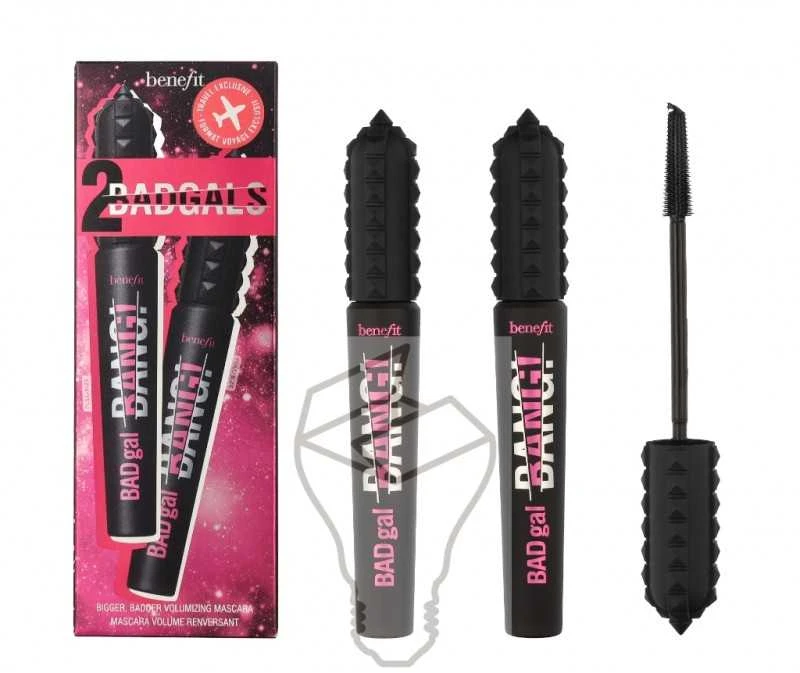 Benefit Duo Set: Badgal Bang! Volumizing Blakstienų tušas apimties suteikiantis blakstienų tušas, atspalvis: 1 Intense Pitch Juodas, 2 x 8,5g