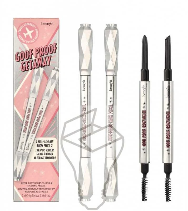 Benefit Goof Proof Getaway Duo Travel Set antakių pieštukų rinkinys moterims, atspalvis: 3 Warm šviesiai rudas, 2 x 0,34 g