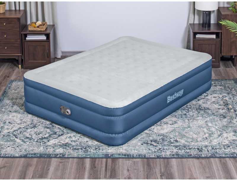 "Bestway® Fortech™" Pripučiamas dvivietis čiužinys "Snugable Top™" įmontuotas kintamosios srovės siurblys, 203 x 152 x 46 cm