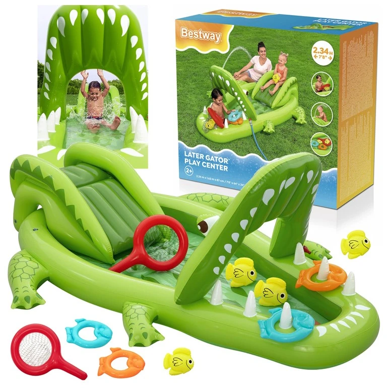 Bestway Vanduo žaidimų aikštelė KROKODILAS 234x163x87cm + Čiuožykla ir priedai 53169