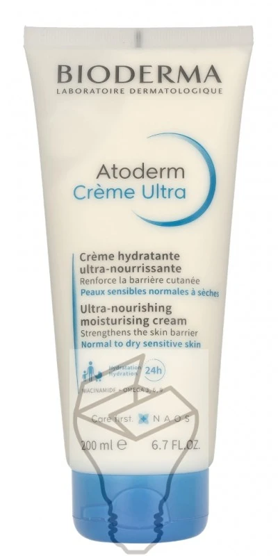 Bioderma Atoderm Crème Ultra Intensyviai drėkinantis ir maitinantis kūno kremas, 200 ml