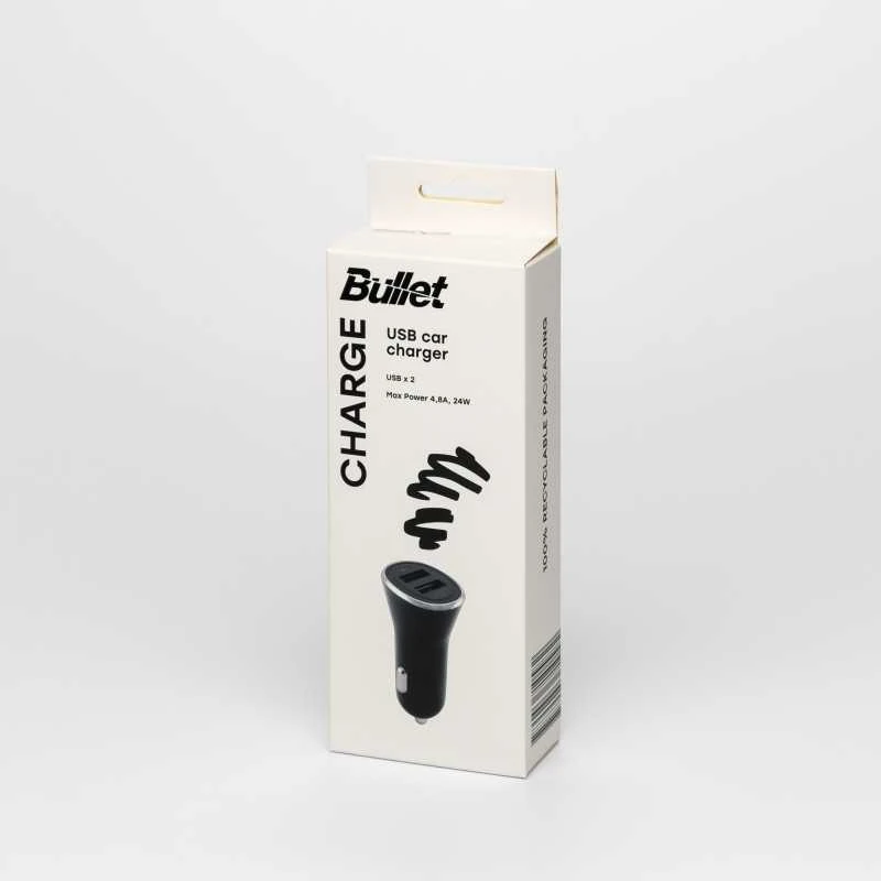 „Bullet“ automobilinis įkroviklis USB 2,4A+2,4A
