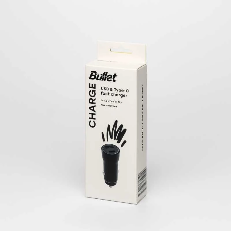 „Bullet“ automobilinis įkroviklis USB+USB-C 2,4A