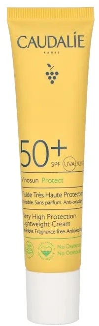 Caudalie Vinosun Protect Lightweight Kreminis SPF 50+ apsauginis kremas nuo saulės visų tipų veido odai, 40 ml