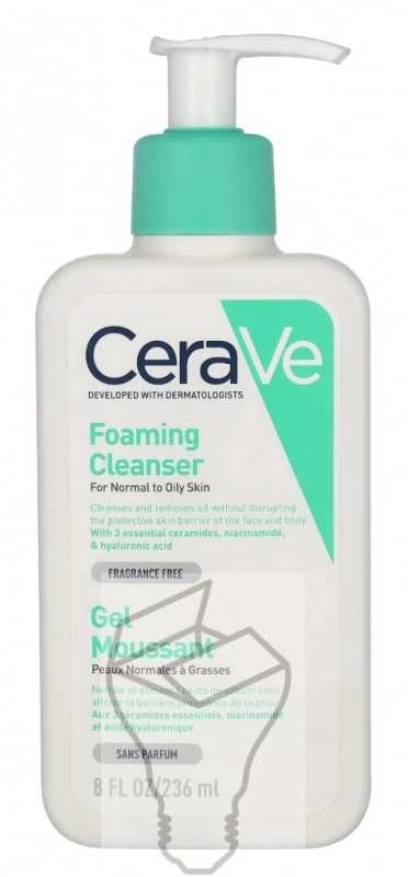 Putojantis veido ir kūno prausiklis normaliai ir riebiai odai Cerave Foaming Cleansing Gel, 236 ml