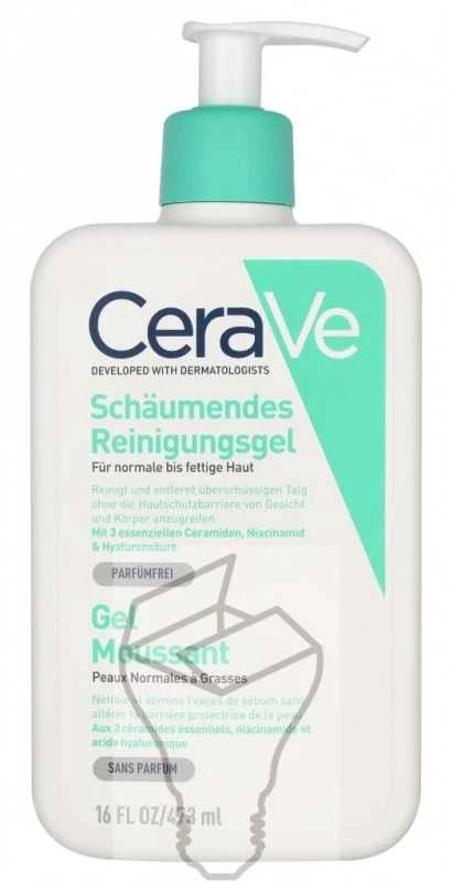 Putojantis veido ir kūno prausiklis normaliai ir riebiai odai Cerave Foaming Cleansing Gel, 473 ml