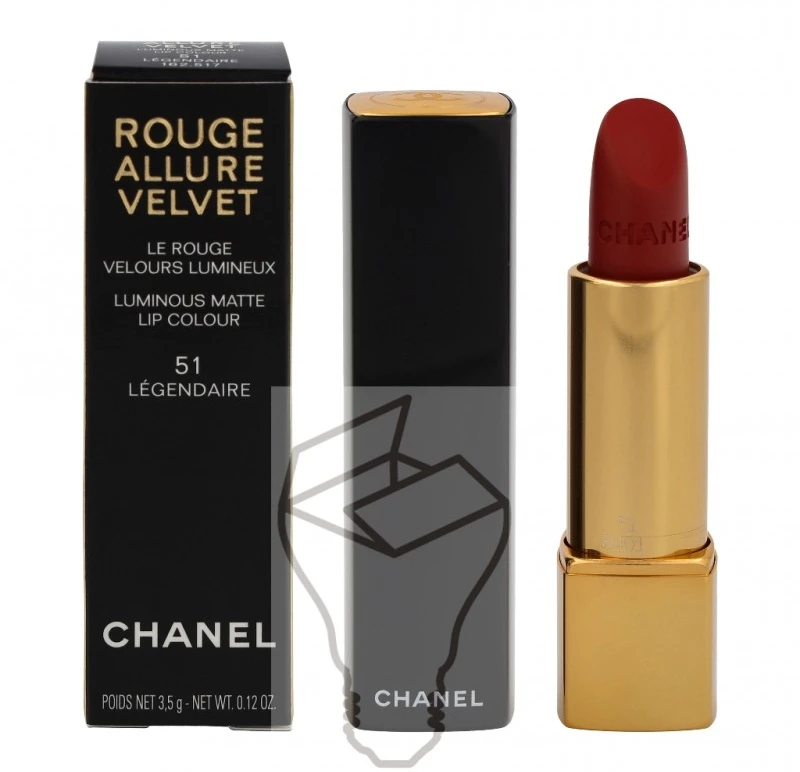 Chanel Rouge Allure Velvet švytintys matiniai lūpų dažai, 3,5 g, spalva: 51 - LÉGENDAIRE