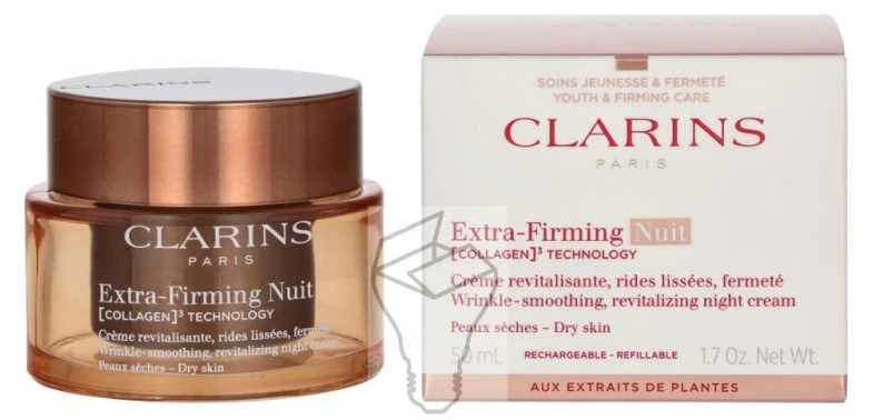 Clarins Extra Firming Night Kreminis atkuriamasis naktinis veido kremas sausai odai, 50 ml