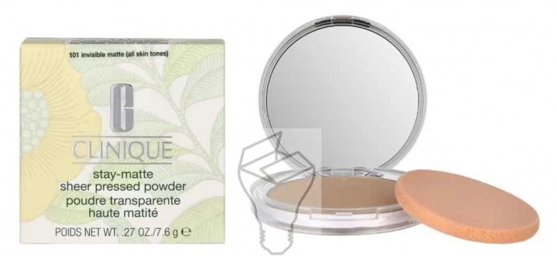 Clinique Stay Matte Sheer Pressed Powder kompaktinė pudra, atspalvis: 101 Invisible Matte, 7.6 g