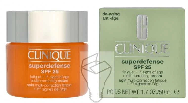 Clinique Superdefense Broad Spectrum SPF 25 Fatigue + First Signs Of Age Multi-correcting Kreminis jauninamasis veido kremas riebiai ir mišriai odai, 50 ml