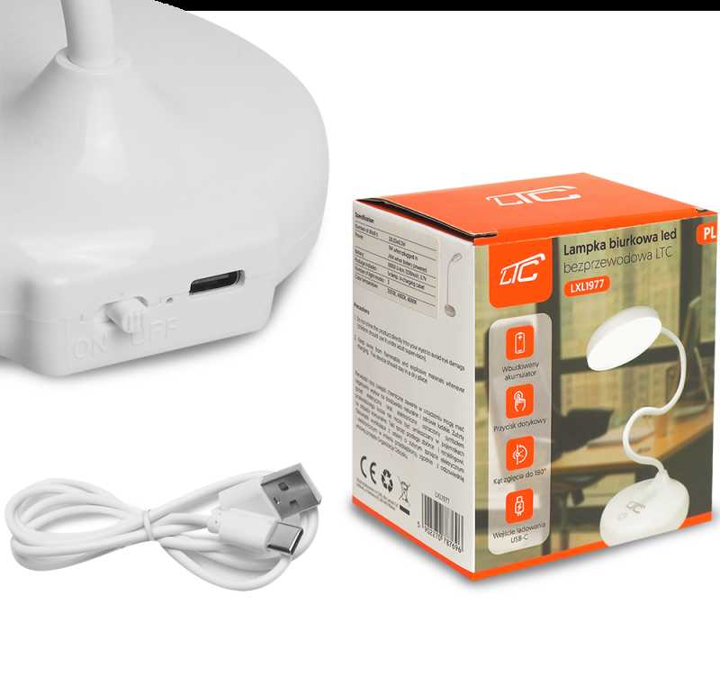 Lamex LED stalinė lempa 10W, 300045006000K, indukcinis įkrovimas, jutiklinis valdymas, reguliatorius, balta, LTC