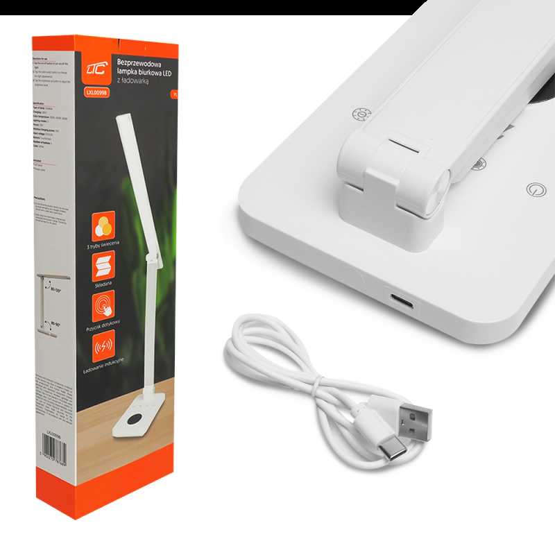 Lamex LED stalinė lempa 10W, 300045006000K, indukcinis įkrovimas, jutiklinis valdymas, reguliatorius, balta, LTC