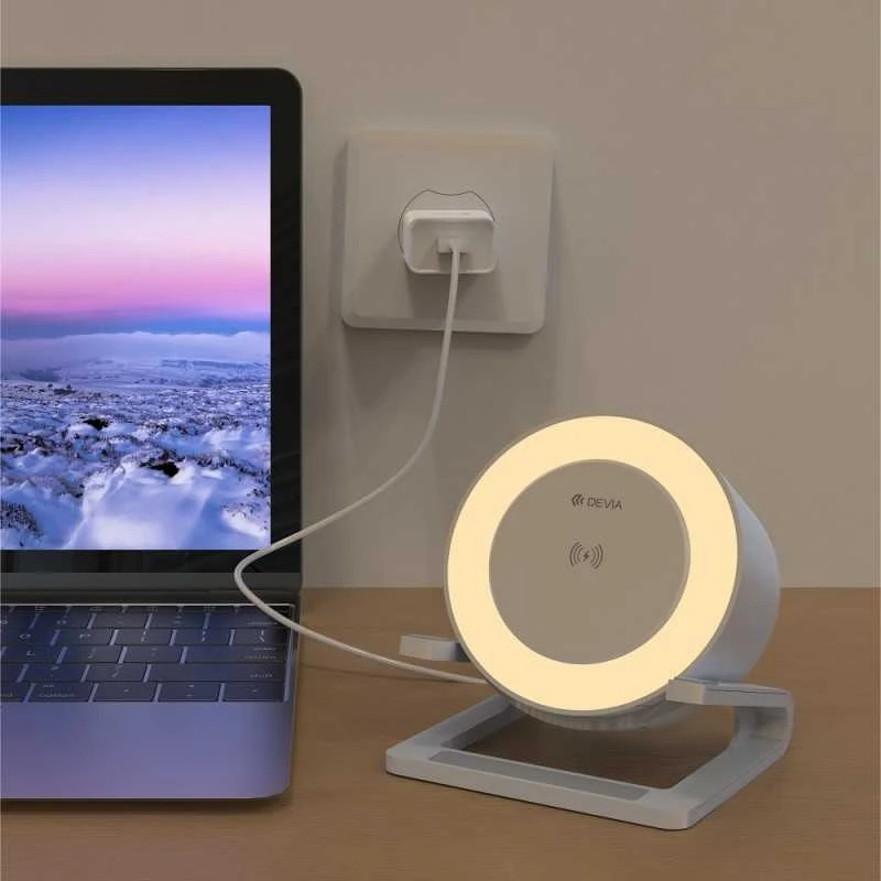 Devia „Bluetooth“ garsiakalbis IM-3 su 15W belaidžiu įkrovikliu ir baltu apšvietimu
