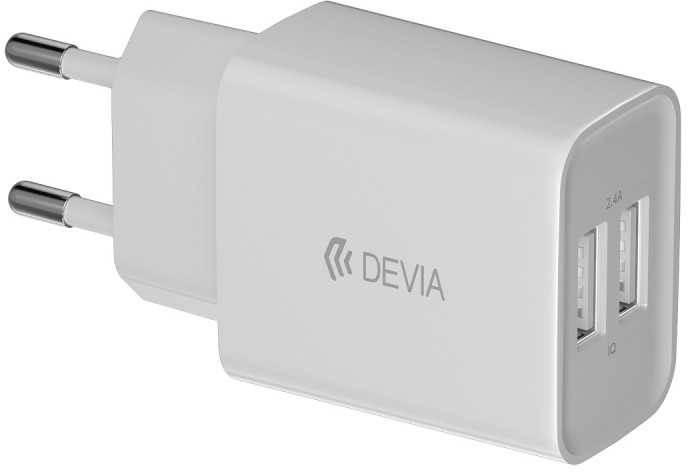 Įkroviklis buitinis Devia Smart su dviem USB jungtimis (2.4A) baltas