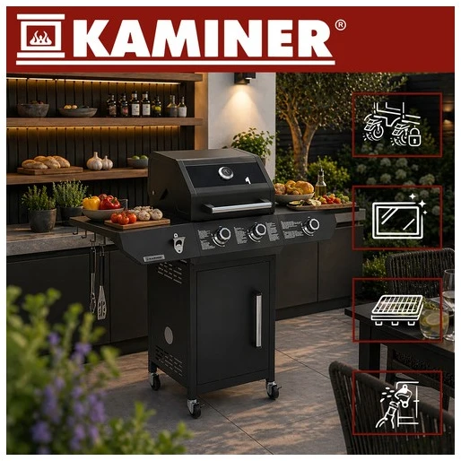 Gas grill 2+1 10kW Varen Juodas 3.0 Kaminer