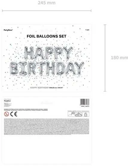 Folijos balionų gimtadienio dekoracijos Laimingo gimtadienio sidabro 340cm x 35cm