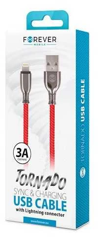 Forever Tornado USB – Lightning laidas 1,0 m 3A raudonas