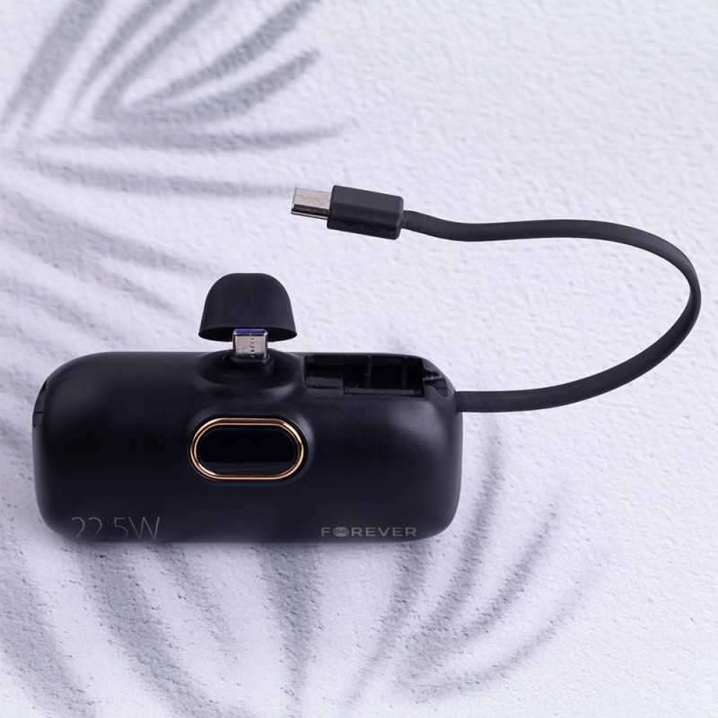 Telforceone Forever mini power bank MTB-100 22.5W 5000 mAh USB C juodos spalvos
