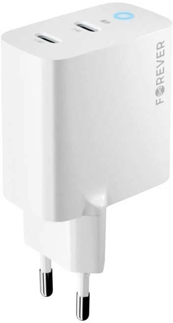 Forever TC-06-65CC GaN PD QC įkroviklis 2x USB-C 65W baltas