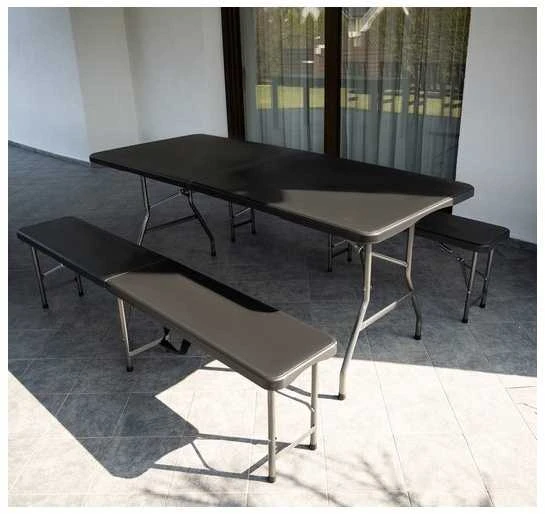 Gardlov Folding garden table 180cm + 2 benches - juodas