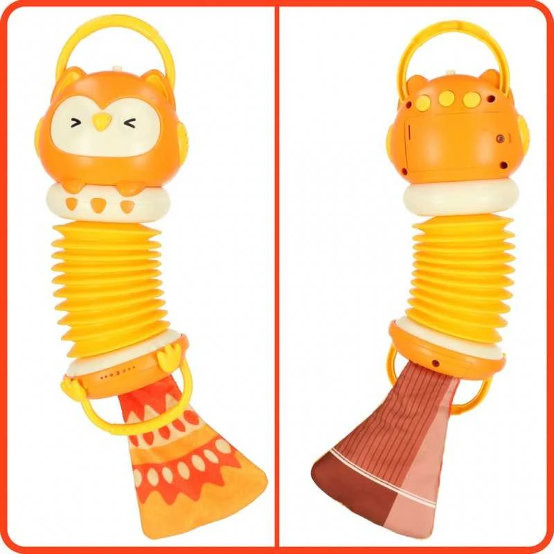 Vaikiškas muzikinis akordeonas Oranžinė pelėda, 33 cm