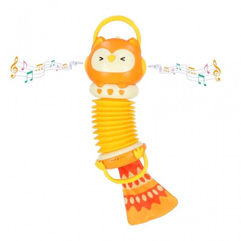 Vaikiškas muzikinis akordeonas Oranžinė pelėda, 33 cm