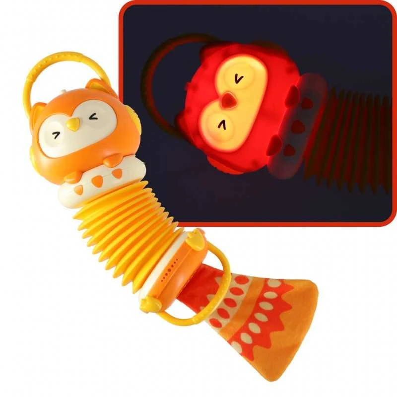 Vaikiškas muzikinis akordeonas Oranžinė pelėda, 33 cm