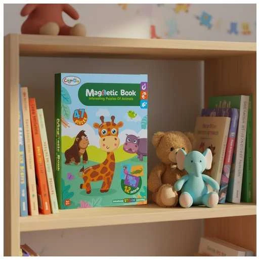 Iso Trade Montessori magnetinė dėlionė vaikams - Afrikos gyvūnai, 47 magnetai, 6 kortelės