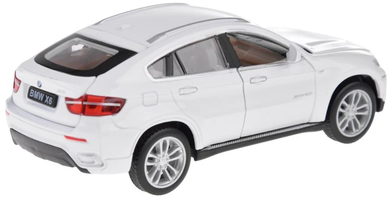 Jokomisiada Metalinis automobilis BMW x6 modelio skalė 1:32 Baltas visureigio šviesos garsas ZA4606