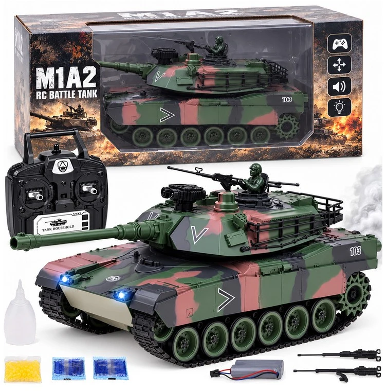 Jokomisiada Remote-Controlled RC Abrams M1A1 Tank Smoke Sound Lights 45 cm RC0770